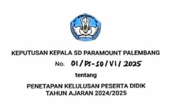Informasi Pengumuman Kelulusan SD Paramount